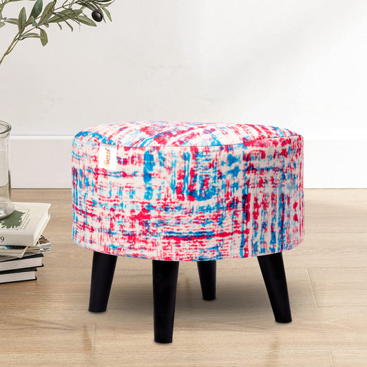 Sattva Round Wooden Stools for Living Room Foam Cushioned Ottoman