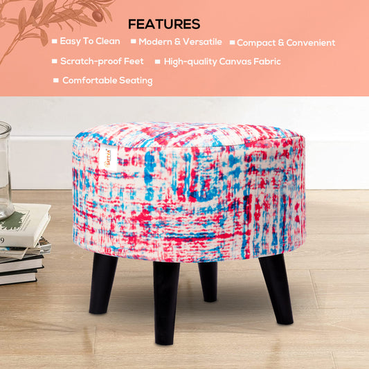 Sattva Round Wooden Stools for Living Room Foam Cushioned Ottoman