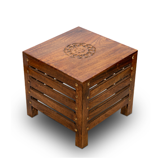 SATTVA Antique Finish Handmade Square Wooden Stools